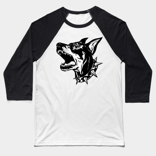 Angry Doberman Dog Black&White Baseball T-Shirt by Hacked By NA